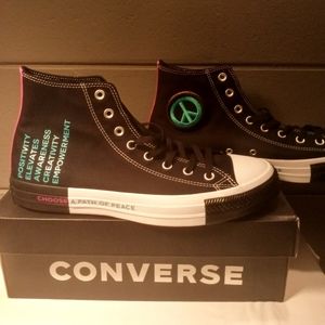 New! Sz11 Converse "Seek Peace" Black Hi Tops